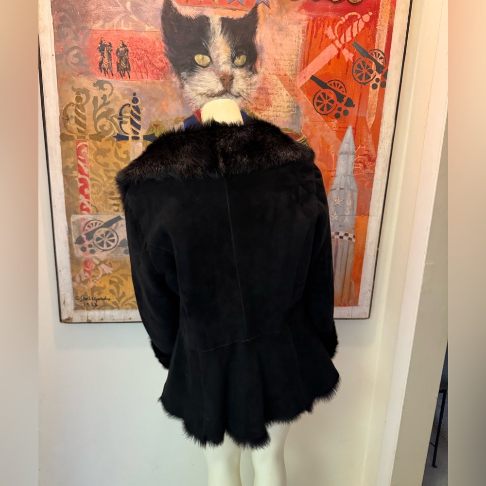 L. K. Bennett black shearling fox fur jacket cuffed sleeves pockets, gorgeous!! - Picture 2 of 12